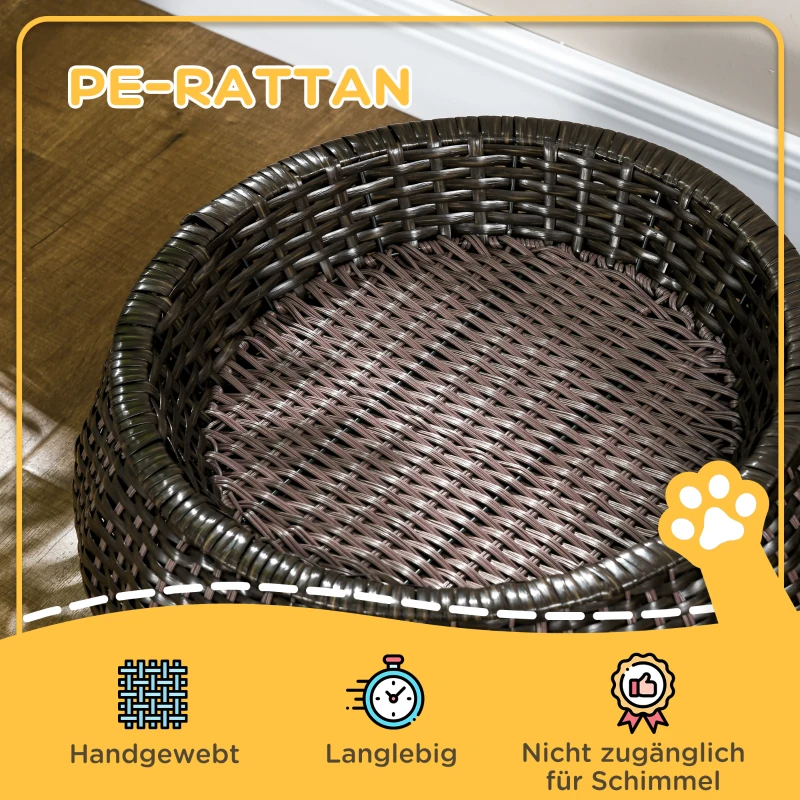 PawHut Katzenkorb inkl. Kissen und verstecktem Stauraum, Katzenbett, Haustierbett. PE-Rattan, Dunkelbraun + Creme