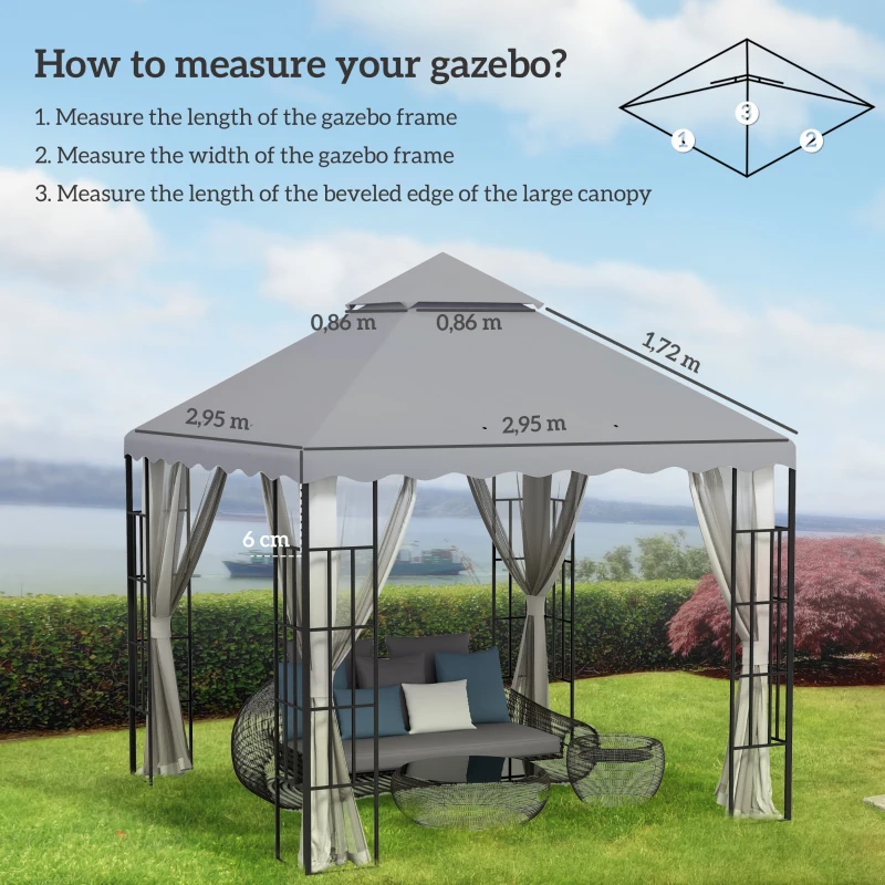 Outsunny Toldo de Substituição para Pérgola com Teto Duplo e 10 Orifícios de Drenagem 2,95x2,95 cm Cinza