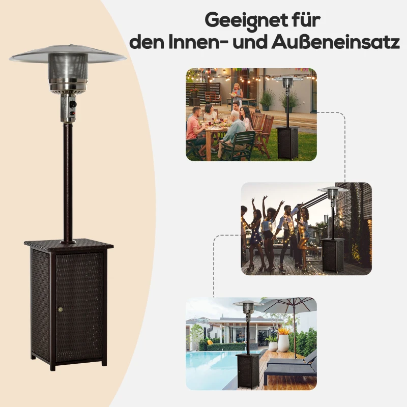 Outsunny Heizstrahler 13kW Terrassenstrahler Rattan Heizpilz Gartenheizung Standheizstrahler Ablage Ø81 x H217,9 cm