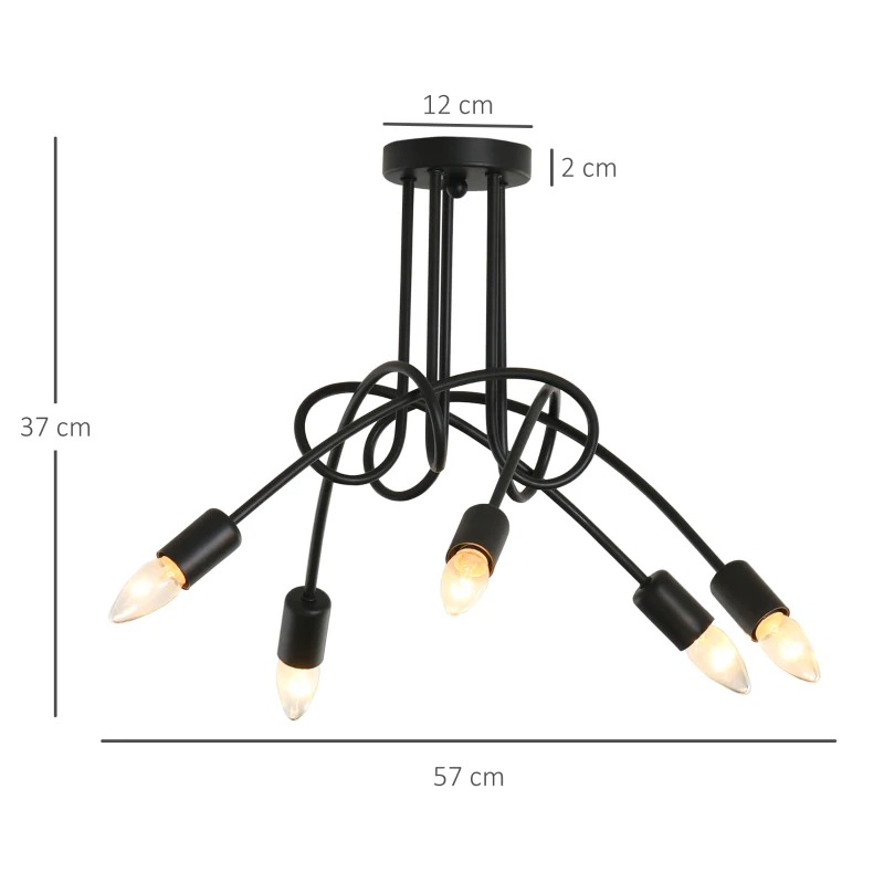 HOMCOM Kronleuchter Hängelampe 5-flammig E27 Sockel Pendelleuchte Industrial Retro Metall mit 5 Armen Stahl Schwarz Ø57 x 37 cm