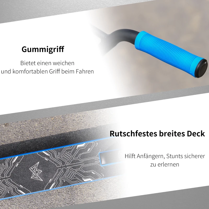HOMCOM Stunt Scooter für Kinder über 14 Jahre alt Kick Scooter Fun Scooter mit Deck Gummigriffe Hinterradbremse ABEC-7 Kugellagern Aluminium Kunstleder Blau 68 x 46 x 84 cm