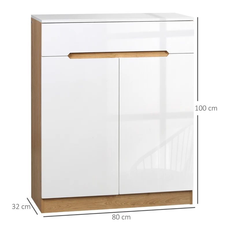 HOMCOM Schuhschrank, Schuhkommode, Schublade, versetzbare Einlegeböden, Hochglanzoberfläche, weiß, 80 x 32 x 100 cm