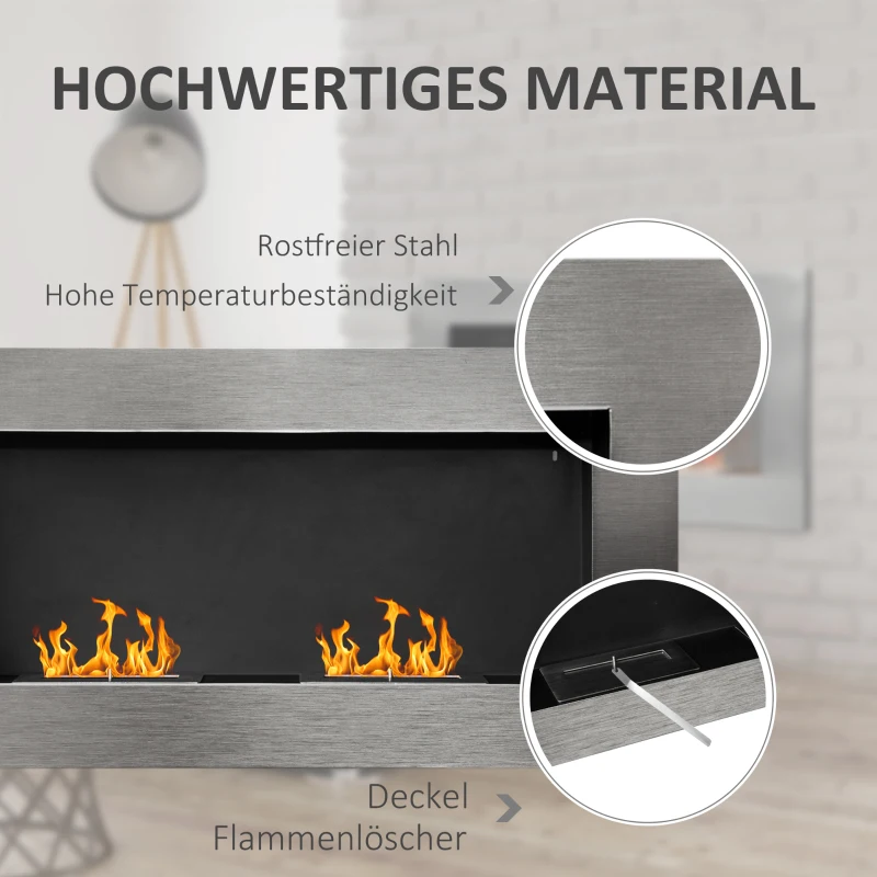 HOMCOM rvs gelhaard ethanolhaard bio-ethanolhaard haard open wanfhaard zilver 2 afmetingen(m-7)
