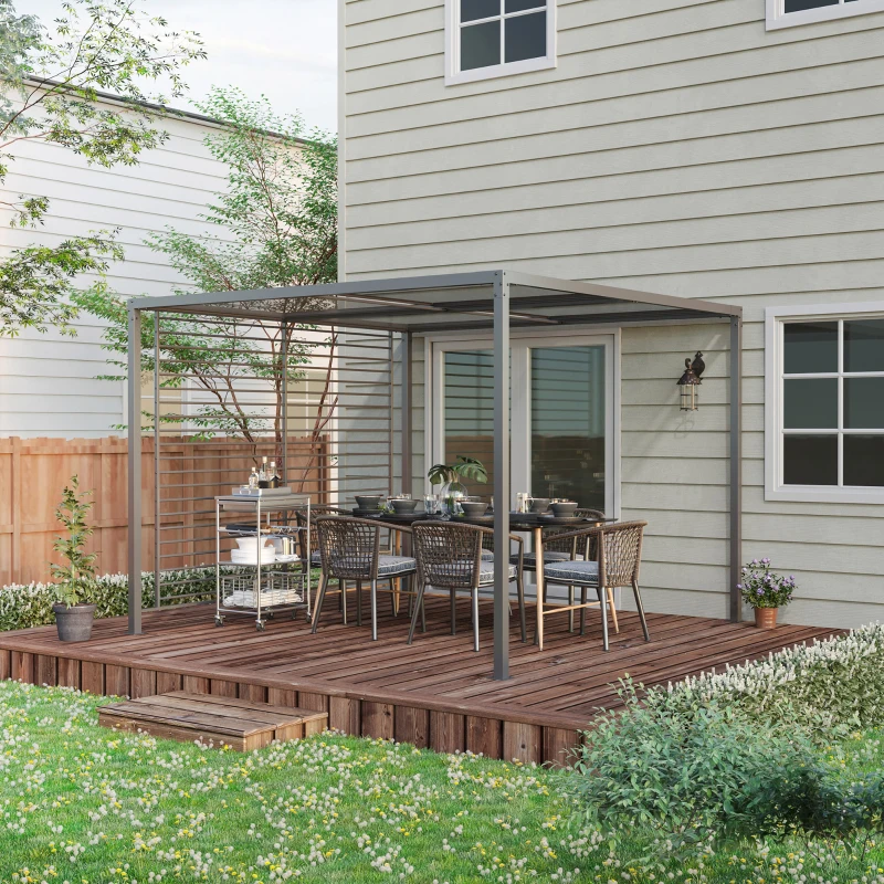 Outsunny Pergola, Gartenpavillon, 4 einziehbare Dachelemente, leicht und stabil, Metallrahmen, dunkelgrau, 3 x 3 x 2 m