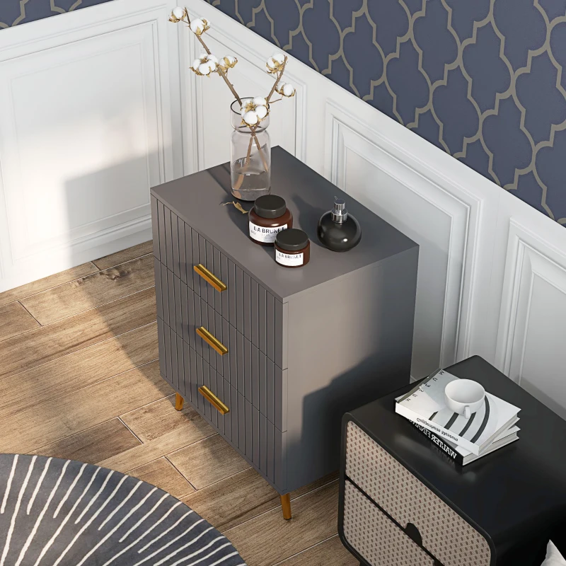 HOMCOM Cassettiera 3 Cassetti Moderna in Legno e Alluminio, 60x40x71.5 cm, Oro e Grigio Scuro