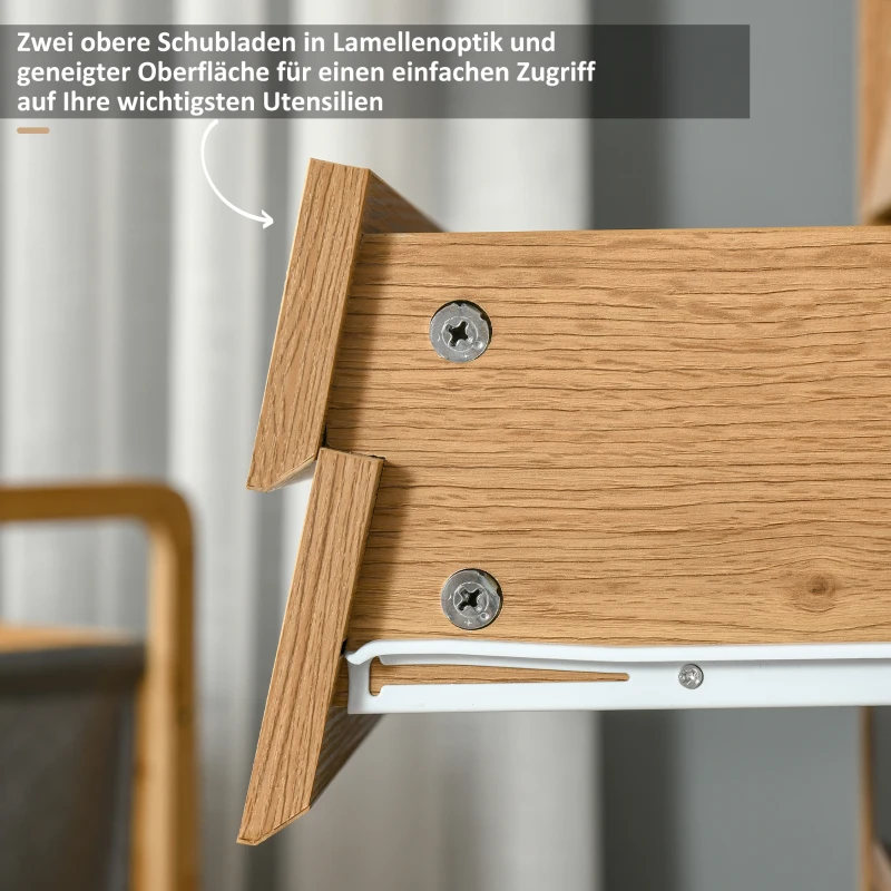 HOMCOM Kommode Schubladenschrank Beistellschrank Sideboard Aufbewahrungsschrank mit Schubladen Anti-Kipp MDF Naturholz+Weiß 80 x 39,5 x 92 cm