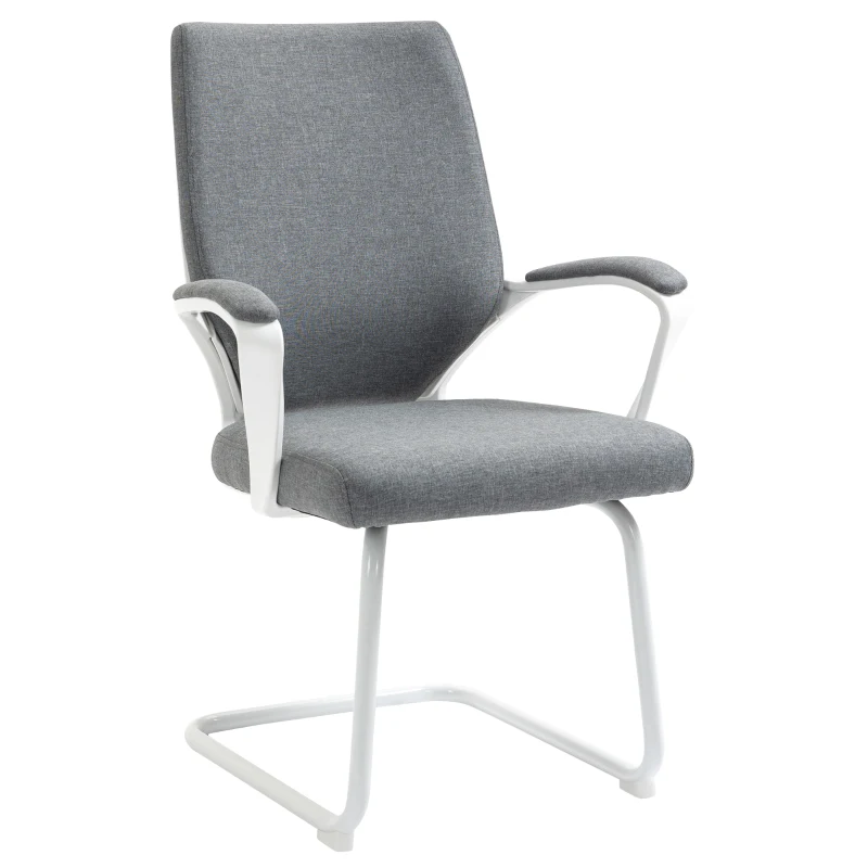 Vinsetto Besprechungsstuhl Konferenzstuhl Besucherstuhl mit gepolstertem Sitz und Armlehne atmungsaktiv Ergonomisches Liniendesign atmungsaktiv PP-Kunststoff leinenartiges Polyester Grau 63x63x98 cm