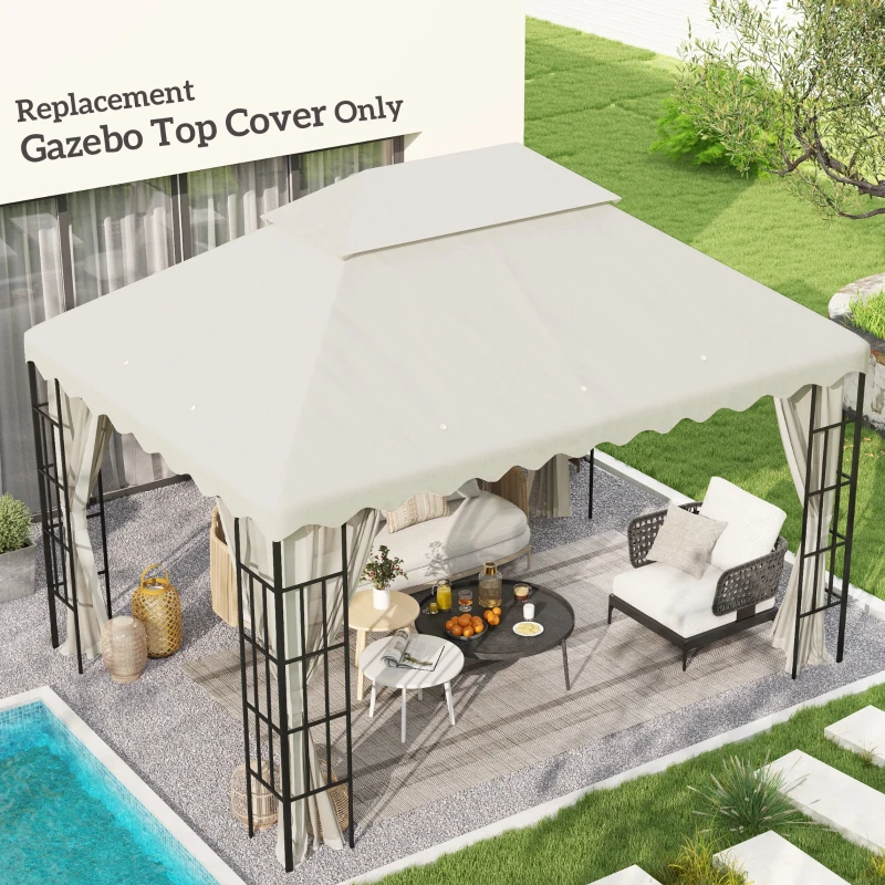 Outsunny Acoperiș Înlocuitor pentru Foișor, Poliester Anti-UV, Capac Foișor 2 Niveluri cu 10 Găuri de Drenaj, 395x297 cm, Crem