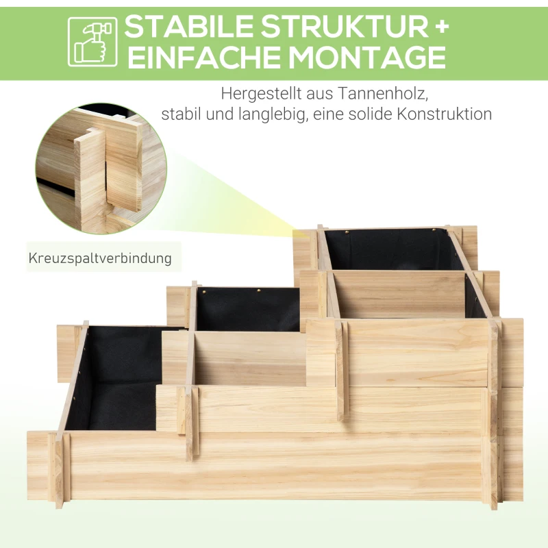 Outsunny Hochbeet 3-stufige Gartenbeet Pflanzenbeet Kräuterbeet Blumentreppe für Balkon Garten Natur Holz 93 x 93 x 35 cm