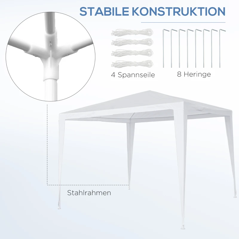 Outsunny Gartenpavillon Partyzelt Gartenpavillon Gartenzelt Festzelt Zelt Klicksystem 90 g/m² PE-Plane Stahl Weiß 2,7 x 2,7 m