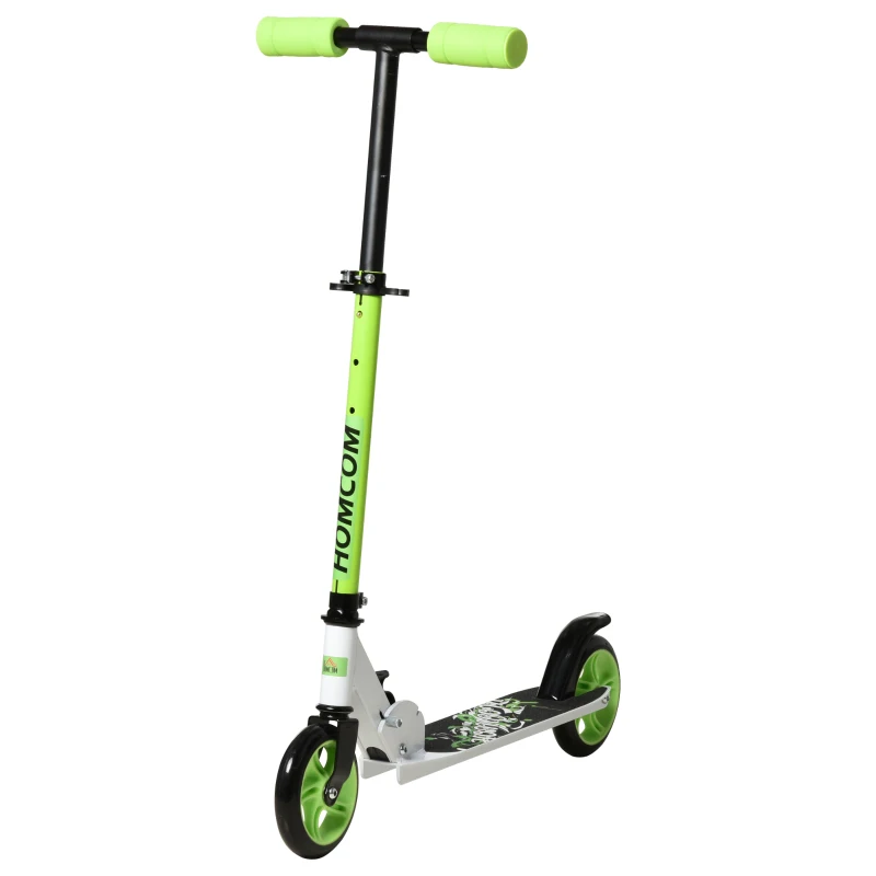 HOMCOM Scooter Kinderscooter klappbar Kickscooter mit Hinterbremsen Ø145 mm Rädern Tretroller höheverstellbar bis 50 kg belastbar für 4-8 Jahre Aluminium EVA Grün 72,8 x 33,4 x 75-85 cm