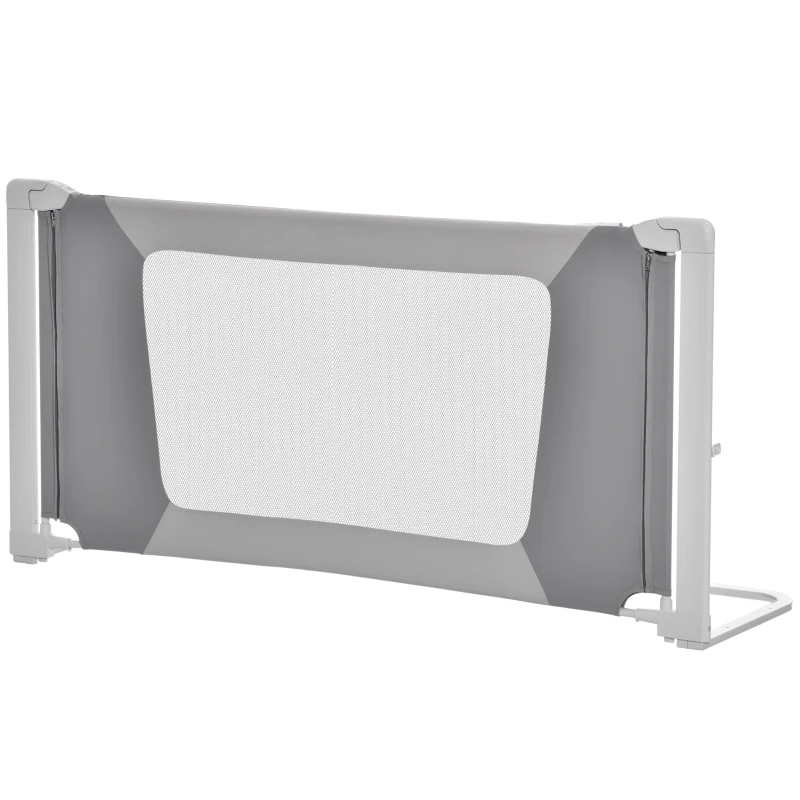 HOMCOM Bettgitter 150 cm Bettschutzgitter Kinderbettgitter mit L-förmigen Stützbeinen Krippengeländer 18 Monate bis 5 Jahre Kindergitterzaunmöbel Grau 150 x 44 x 77,5-104,5 cm