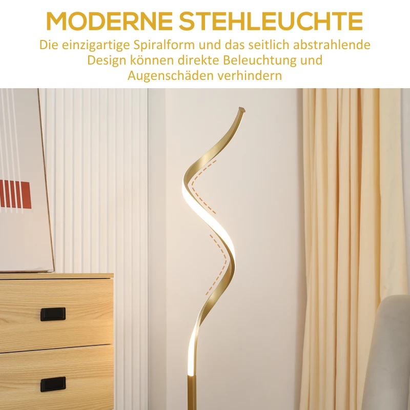 HOMCOM Stehleuchte in Spiralform, 20,5 cm x 20,5 cm x 147 cm, Fussschalter, 1,8 m langes Netzkabel, Gold