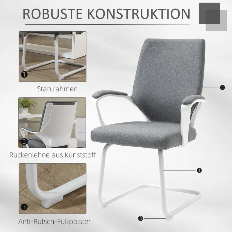 Vinsetto Besprechungsstuhl Konferenzstuhl Besucherstuhl mit gepolstertem Sitz und Armlehne atmungsaktiv Ergonomisches Liniendesign atmungsaktiv PP-Kunststoff leinenartiges Polyester Grau 63x63x98 cm