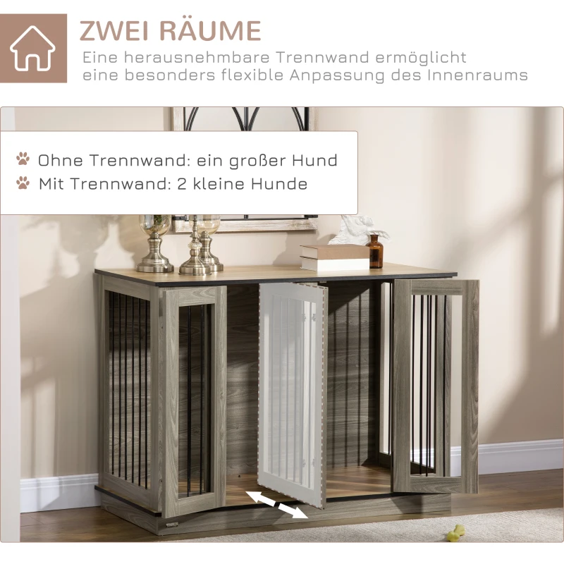 PawHut Hundekäfig im modernen Design, Hundebox, inkl. herausnehmbarer Trennwand, verriegelbar, Braun + Schwarz