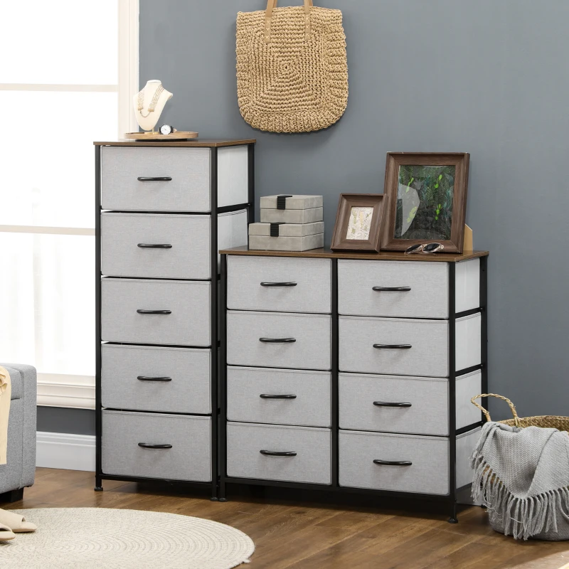HOMCOM Comoda 5 sertare in stil industrial, comoda pentru dormitor cu sertare detasabile din material textil, lemn si otel, 45x30x116cm