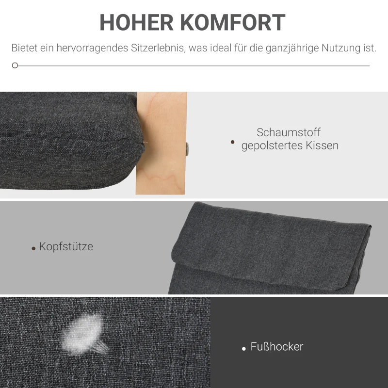 HOMCOM Relaxsessel Ruhesessel Relaxstuhl mit Armlehne Leinenbezug Holzgestell Grau