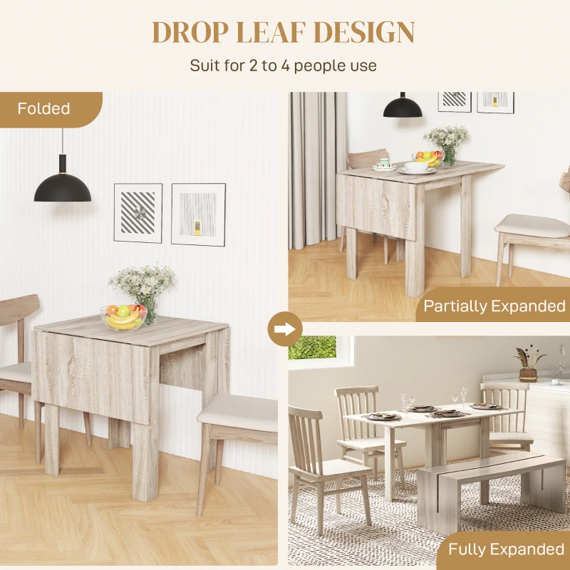 HOMCOM Masă Derulantă pentru 4 Persoane Impermeabilă și Rezistentă la Zgârieturi, Masă pliabilă din PAL, 140x70x75 cm, Culoare Stejar
