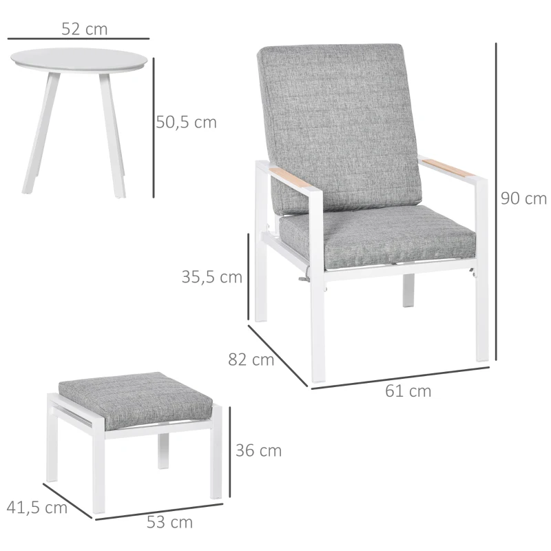 Outsunny Gartenmöbel Set für 4 Personen Balkonmöbel verstellbar Aluminium Grau+Weiß 61 x 82 x 90 cm