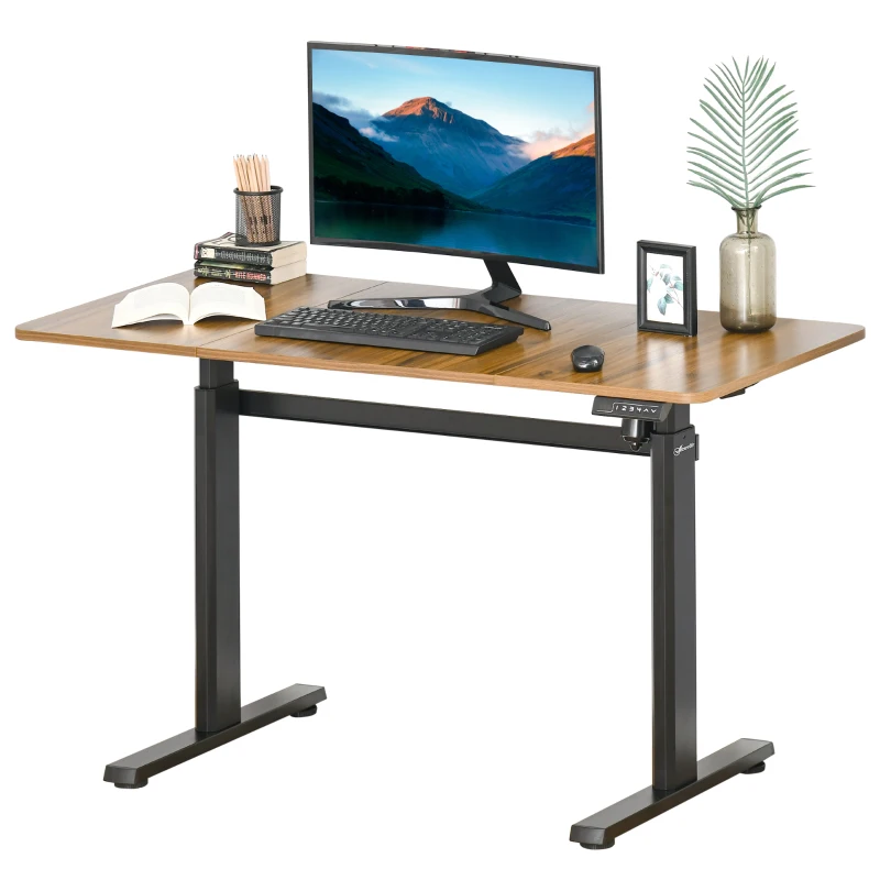 Vinsetto elektrisches Schreibtisch Tischgestell mit Motor Computertisch höhenverstellbar Stehschreibtisch Bürotisch Schreibtischständer Aluminium Braun+Schwarz 140 x 60 x 72-122 cm