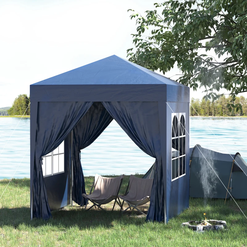 Outsunny 2 x 2 m Garden Pop Up Gazebo, Wedding Party Tent Marquee, Water Resistant Awning Canopy with Sidewalls, Windows, Carry Bag, Blue(m-11)