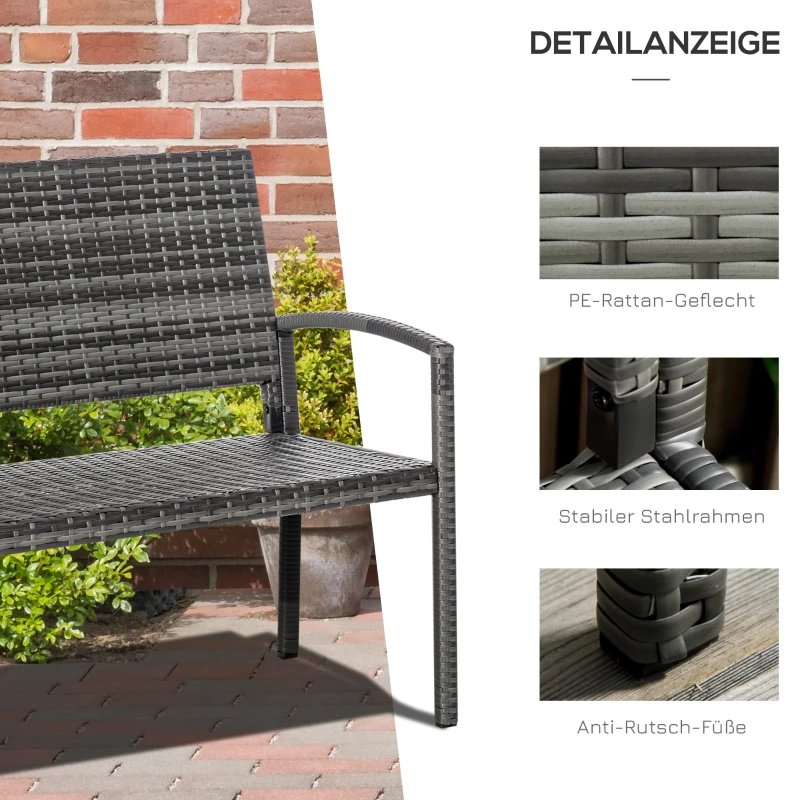 Outsunny tuinbank, rotanlook, met stalen frame, voor 2 personen, grijs, 122 x 60 x 87 cm
