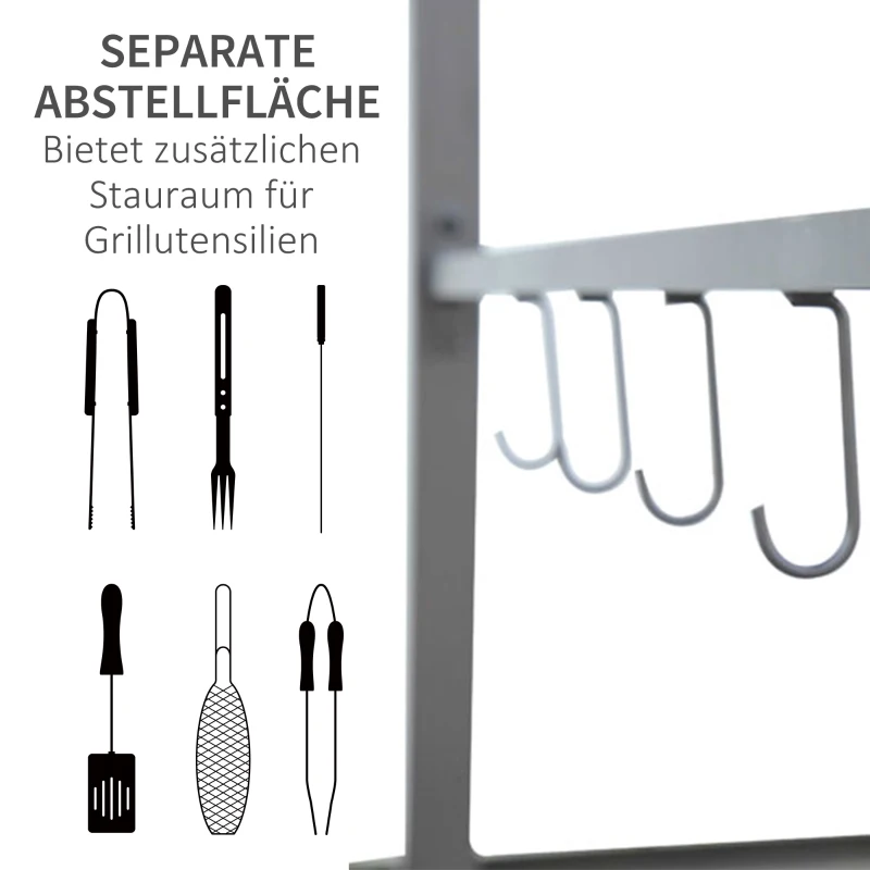 Outsunny Grillpavillon, Grillüberdachung, Regenschutz, UV-beständig, Gartenpavillon mit Haken, Stahlrahmen, Polyester, Beige+Dunkelgrau, 215 x 150 x 220 cm