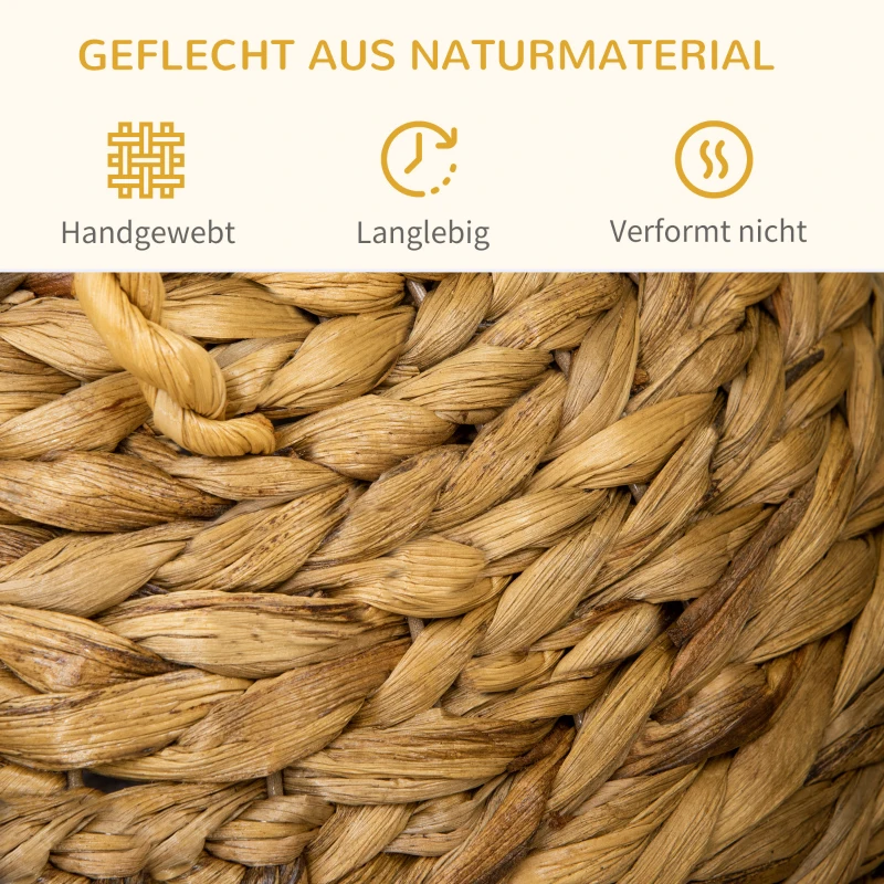 Pawhut Katzenhöhle aus Wasserhyazinthengras, Tragegriffe, 1 waschbares Kissen, 41 cm x 38 cm x 41 cm, Natur