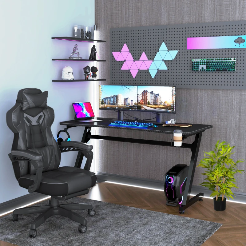 HOMCOM Steel Frame Gaming Desk w/ Headphone & Drink Holder Black(m-12)