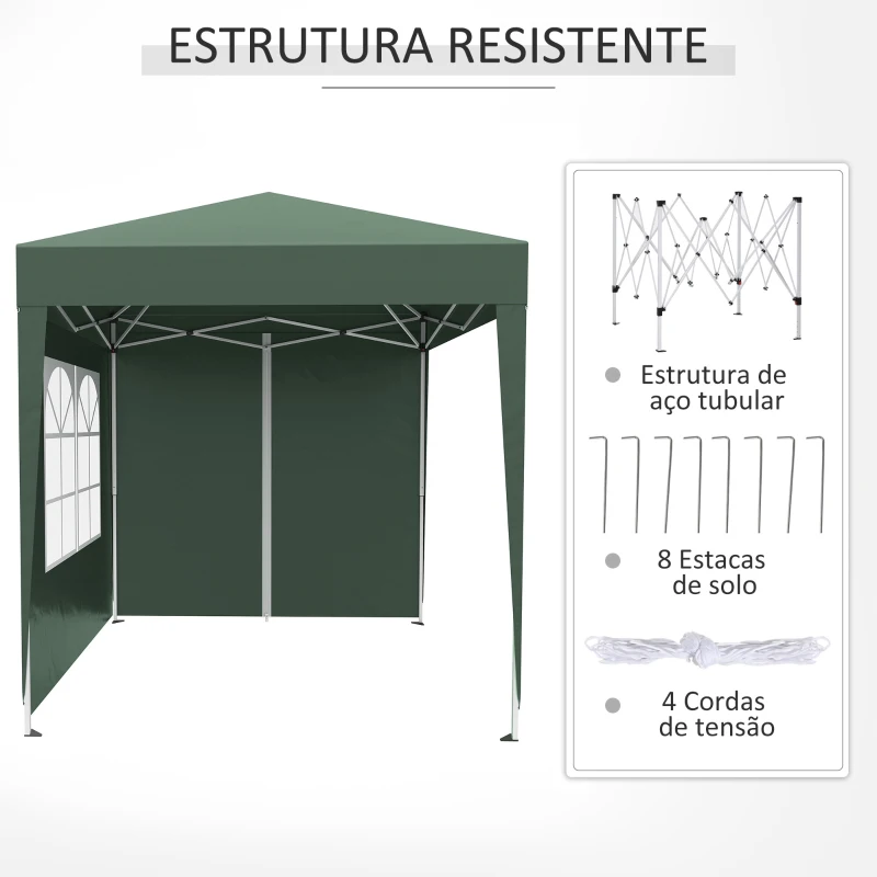 Outsunny Tenda Dobrável 2x2 m Tenda de Jardim com 4 Paredes Laterais Tecido Oxford 2 Portas 2 Janelas e Bolsa de Transporte para Exterior Terraço Campismo Festas Verde
