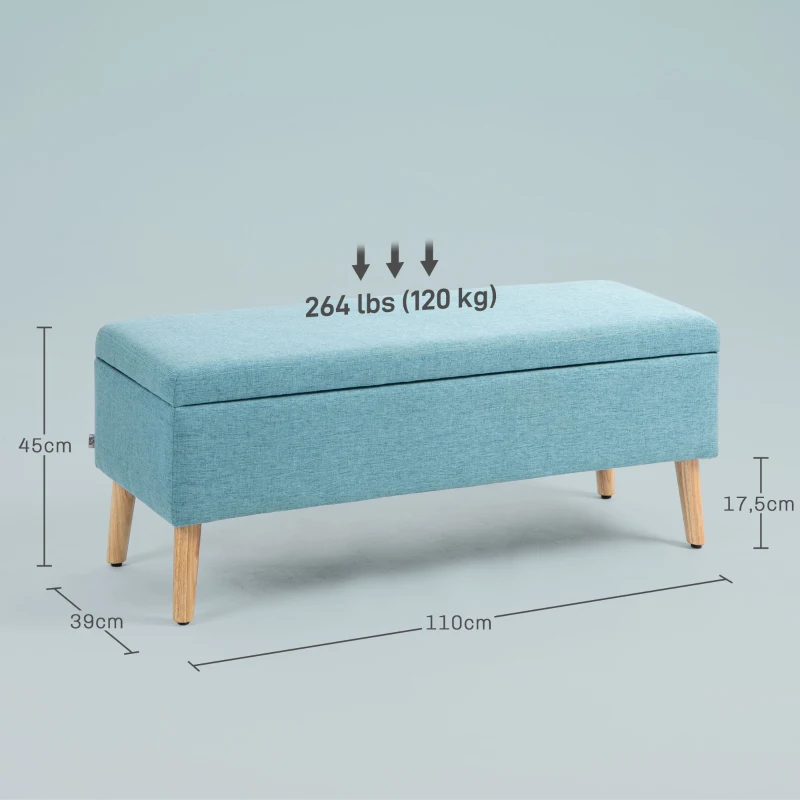 HOMCOM Ławka z miejscem do przechowywania, do 120 kg, w wyglądzie lnu, 110x39x45cm, Niebieska