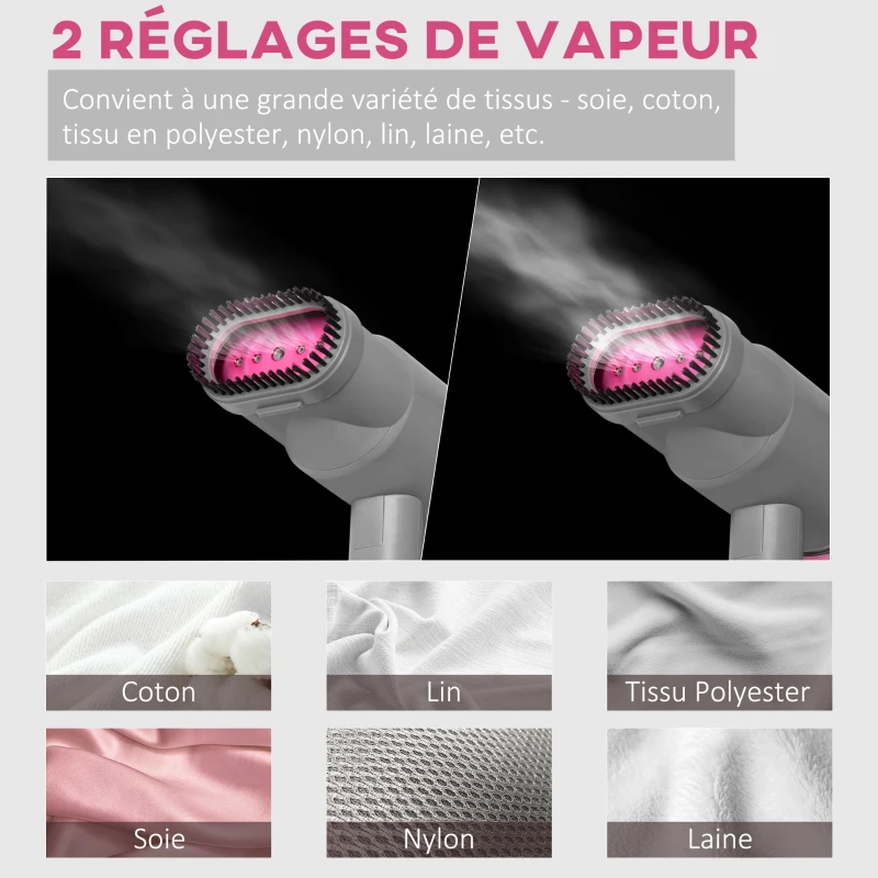 HOMCOM Défroisseur vapeur vertical prêt en 30s réservoir 160 ml Défroisseur à main de voyage 1520 W - portable et léger