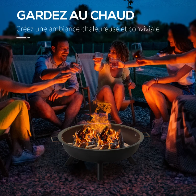 Outsunny Brasero cheminée foyer extérieur rond en acier avec tisonnier diamètre 63 cm - noir