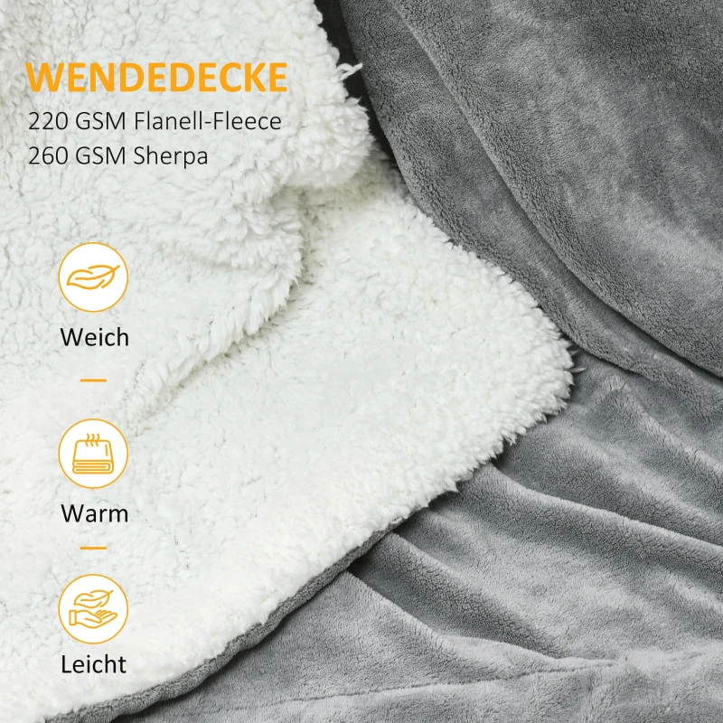 HOMCOM Kuscheldecke 2 x 1,5 m, doppelseitig, leicht & weich, In- und Outdoor, für 2 Personen, grau