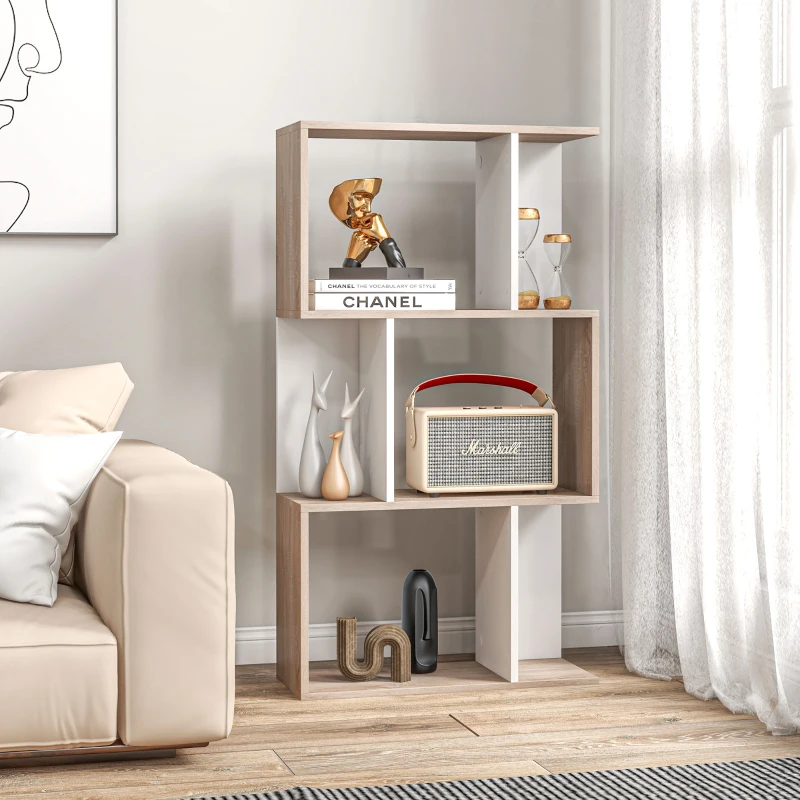 Homcom Biblioteca de Perete – 3 Rafturi, Lemn Natural