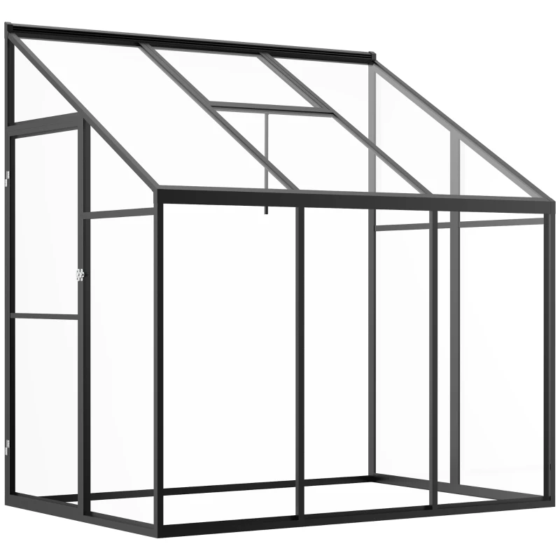 Outsunny Gewächshaus 182 x 122 cm Beistell Gartenhaus mit Verstellbares Dach Verschließbare Treibhaus Tür Aluminiumlegierung Polystyrolplatte Transparent Schwarz