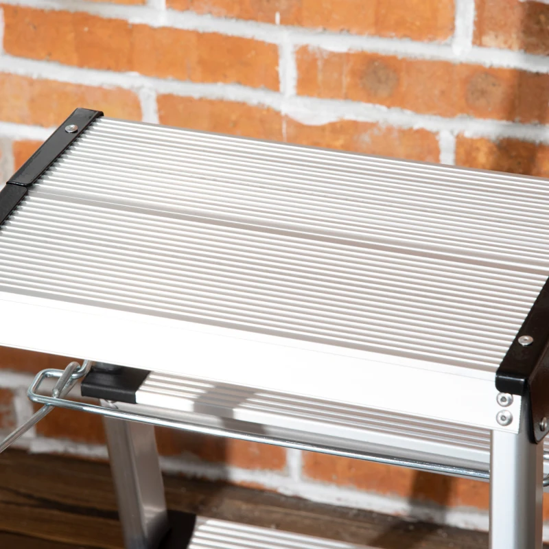 DURHAND Trittleiter Klapptritt, klappbar, breite Sprossen, rutschfest, Leichtbau, Aluminium+Stahl, 44 x 62,5 x 60,5cm