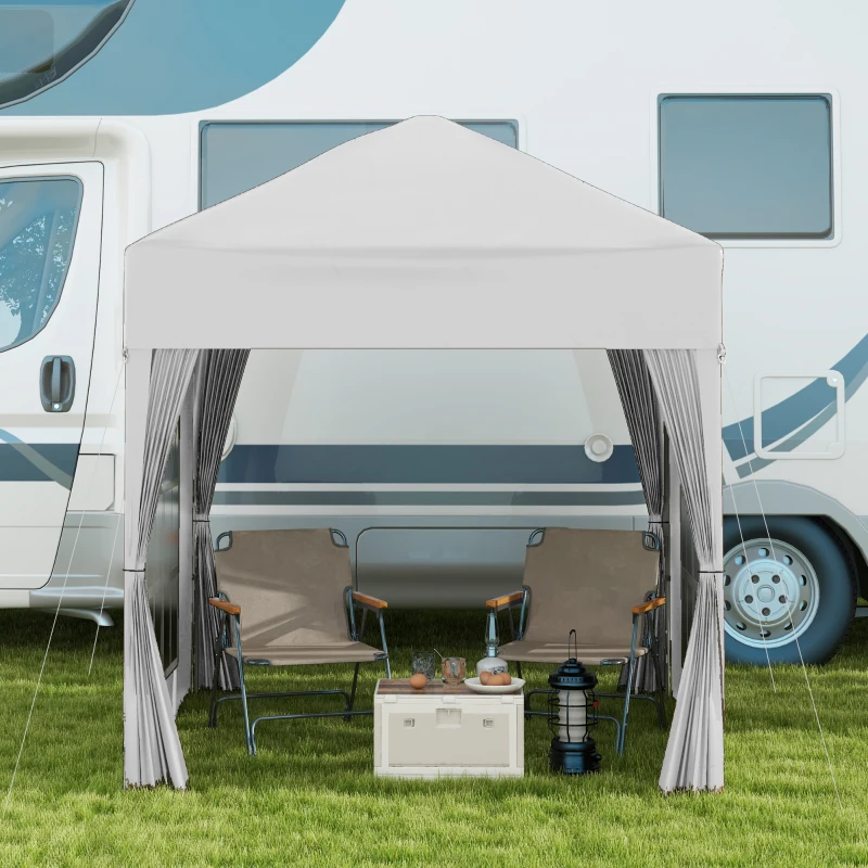 Outsunny Foisor Pliabil 2x2 m con 4 Pereti Detasabili, Foisor de Gradina cu Sac pentru Transport din Poliester si Otel, Alb