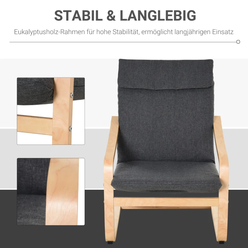 HOMCOM Relaxsessel Ruhesessel Relaxstuhl mit Armlehne Leinenbezug Holzgestell Grau