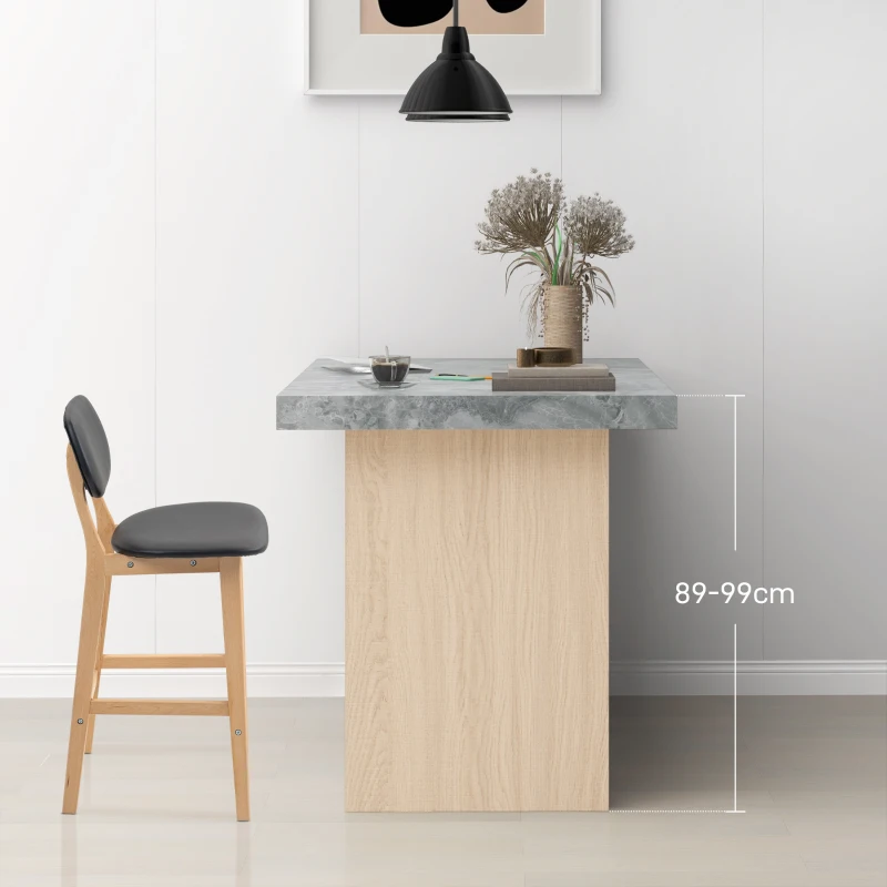 HOMCOM Set 2 Taburete cu Spătar și Tapițerie din Piele Artificială, Taburete Înalte din Lemn, 42x47x92 cm, Natural și Negru