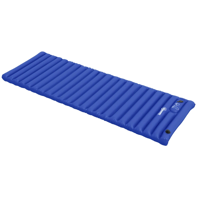 Outsunny Saltea Gonflabilă Unică cu Pompă de Picioare Încorporată, Saltea de Camping, 195x70x10 cm, Albastru