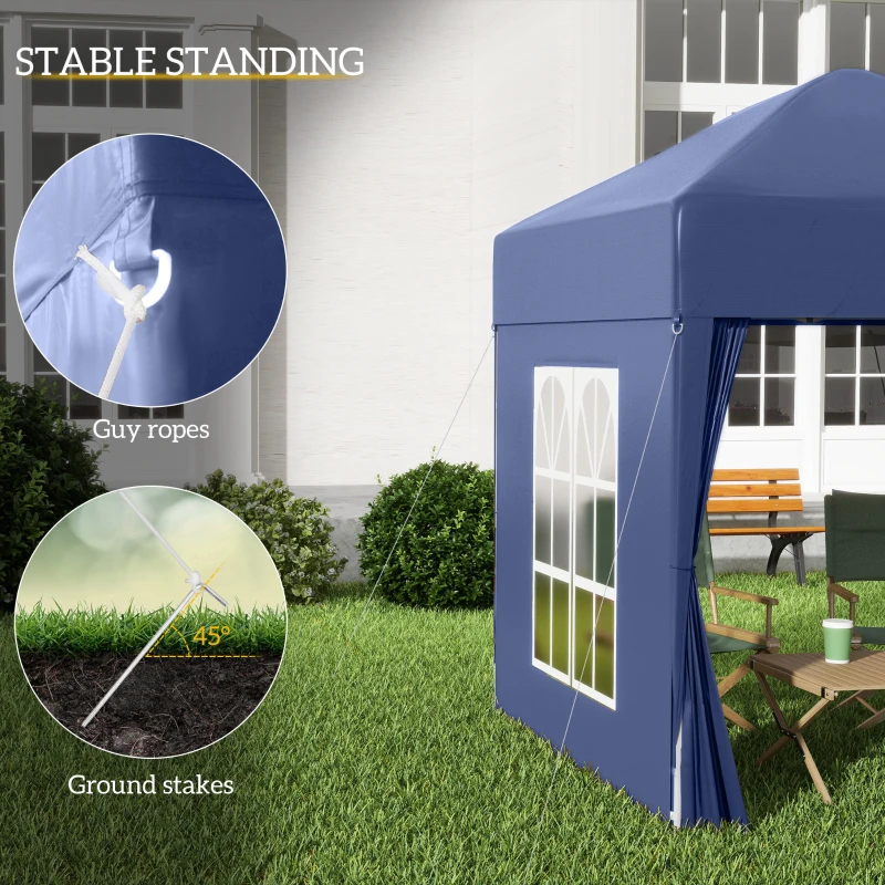 Outsunny 2 x 2 m Garden Pop Up Gazebo, Wedding Party Tent Marquee, Water Resistant Awning Canopy with Sidewalls, Windows, Carry Bag, Blue(m-6)