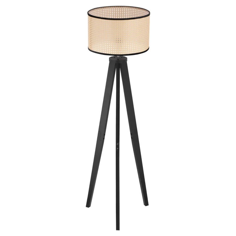 HOMCOM Stehlampe Wohnzimmer Tripod Stehleuchte 40W moderne Standleuchte mit E27 Fassung Holzfuß für Schlafzimmer Büro Schwarz+Gold 45 x 45 x 147 cm