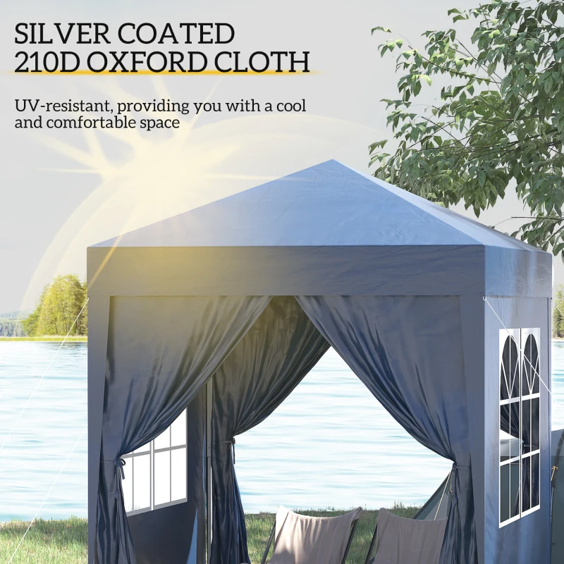 Outsunny 2 x 2 m Garden Pop Up Gazebo, Wedding Party Tent Marquee, Water Resistant Awning Canopy with Sidewalls, Windows, Carry Bag, Blue(m-5)