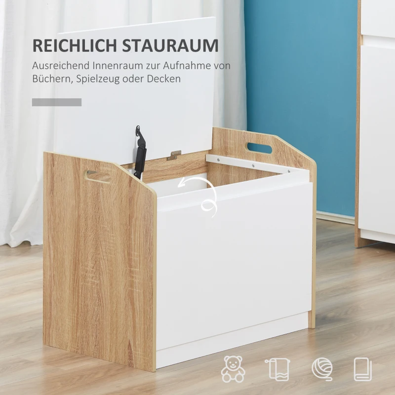 HOMCOM Sitzbank mit Stauraum 2-in-1 Truhenbank Nachttisch Aufbewahrungstruhe Weiß+Natur 62,4 x 40 x 51,5 cm