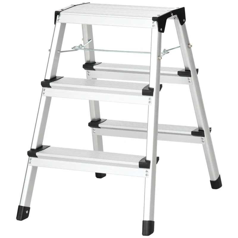 DURHAND Trittleiter Klapptritt, klappbar, breite Sprossen, rutschfest, Leichtbau, Aluminium+Stahl, 44 x 62,5 x 60,5cm