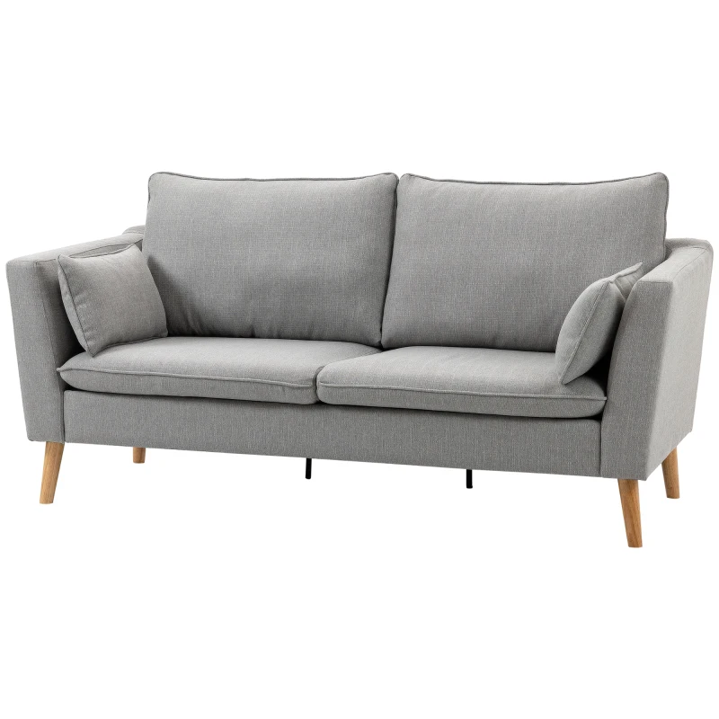 HOMCOM 2-er Sofa, 2-Sitzer, kleines Sofa, Retrodesign, 2 Kissen, Kautschukholz, Grau+ Natur