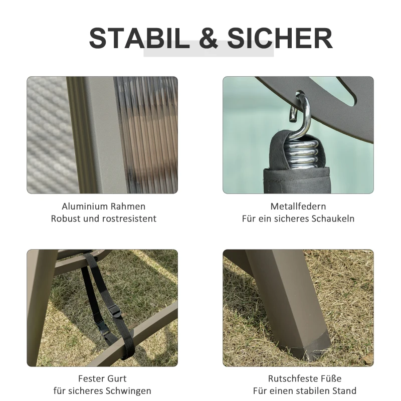 Outsunny 3-Sitzer Rattan Hollywoodschaukel Gartenschaukel mit verstellbares Sonnendach Schaukelbank Aluminium Braun+Grau197 x 122 x 178 cm