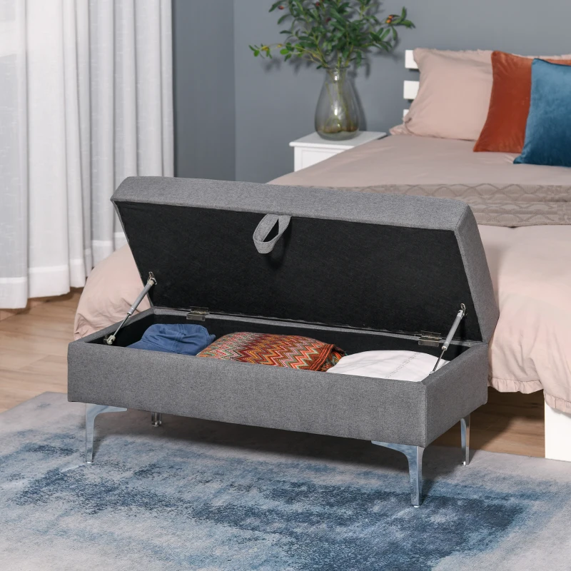 HOMCOM Polsterbank Sitzbank Truhenbank mit Stauraum Metall Leinen Grau108,5 x 44,5 x 47,5 cm