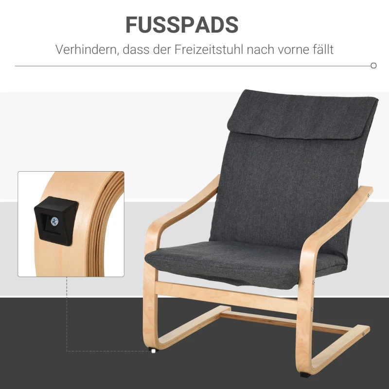 HOMCOM Relaxsessel Ruhesessel Relaxstuhl mit Armlehne Leinenbezug Holzgestell Grau
